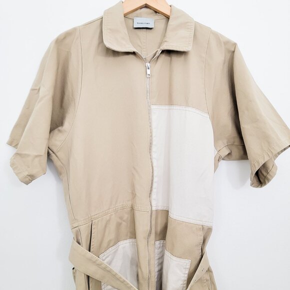 Rachel Comey Handy Belted Patchwork Shortsuit Romper In Sand 2 - Picture 4 of 10